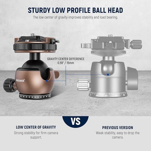 NEEWER GM41 Low Profile Tripod Ball Head, 40mm Metal Panoramic Camera Mount Adapter with 1/4" Arca Type QR Plate Compatible with Peak Design Capture Camera Clip, 360° Swivel & 90° Tilt, Max Load 22lb in Saudi Arabia