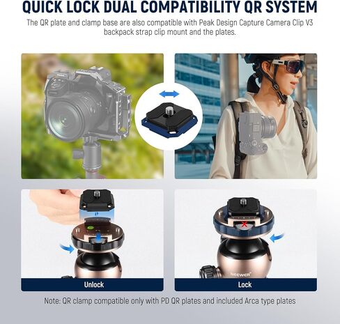NEEWER GM41 Low Profile Tripod Ball Head, 40mm Metal Panoramic Camera Mount Adapter with 1/4" Arca Type QR Plate Compatible with Peak Design Capture Camera Clip, 360° Swivel & 90° Tilt, Max Load 22lb in Saudi Arabia
