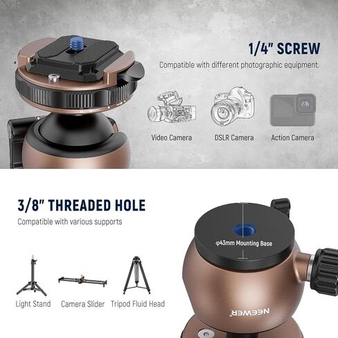 NEEWER GM41 Low Profile Tripod Ball Head, 40mm Metal Panoramic Camera Mount Adapter with 1/4" Arca Type QR Plate Compatible with Peak Design Capture Camera Clip, 360° Swivel & 90° Tilt, Max Load 22lb in Saudi Arabia