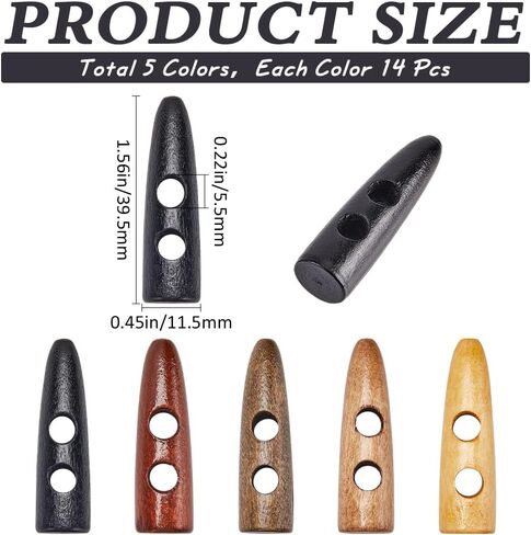 GORGECRAFT 70Pcs Oval Wooden Buttons Horn Toggle Shape Buttons Accessories 2 Holes Wood Sweater Coats Buttons for Jacket Clothing Sewing DIY Art Craft Projects, 7 Colors in Kuwait