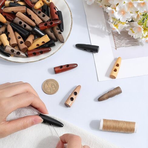 GORGECRAFT 70Pcs Oval Wooden Buttons Horn Toggle Shape Buttons Accessories 2 Holes Wood Sweater Coats Buttons for Jacket Clothing Sewing DIY Art Craft Projects, 7 Colors in Kuwait
