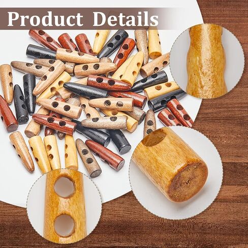 GORGECRAFT 70Pcs Oval Wooden Buttons Horn Toggle Shape Buttons Accessories 2 Holes Wood Sweater Coats Buttons for Jacket Clothing Sewing DIY Art Craft Projects, 7 Colors in Kuwait