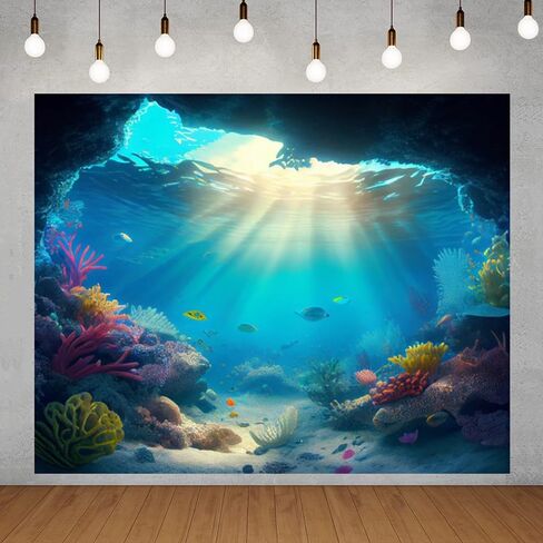Under The Sea Backdrop 10x8ft Ocean Seabed Underwater World Turtle Coral Reef Deep Sea Photography Background Marine Aquarium Backdrops Banner Decorations in Saudi Arabia