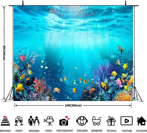 تحت خلفية البحر 10x8ft المحيط قاع البحر تحت الماء العالم السلاحف الشعاب المرجانية أعماق البحار التصوير خلفية البحرية حوض السمك الخلفيات راية الزينة in Saudi Arabia