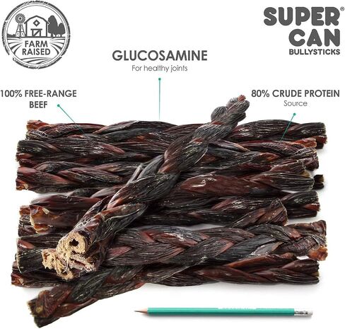 SUPER CAN BULLYSTICKS 6" Gullet Sticks (25 count) - 100% Natural Beef Esophagus Dog Jerky Treats for Small-Medium Dogs Easily Digestible Dog Chews in Saudi Arabia