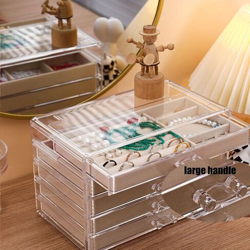 صندوق تنظيم القلادة، صينية بغطاء شفاف، حافظة عرض للتخزين بقلادة مخملية مقاومة للغبار، إدراج درج لقلادة للقلائد الطويلة مناسبة للنساء والفتيات (بيج) in Kuwait
