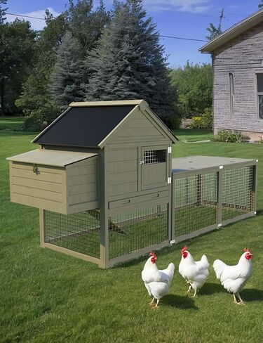 Rabbit Hutch, 106in Wooden Chicken Coop for 3-5 Chickens, Small Animal House for Ducks Dogs Cats Guinea Pigs Pigeons Tortoises with Run, Waterproof Roof, Nesting Box, Trays, Ramp, White Coach in Saudi Arabia
