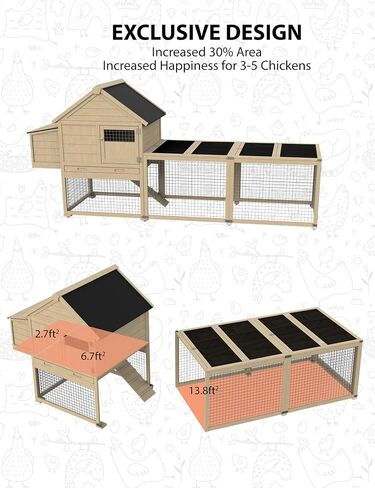 Rabbit Hutch, 106in Wooden Chicken Coop for 3-5 Chickens, Small Animal House for Ducks Dogs Cats Guinea Pigs Pigeons Tortoises with Run, Waterproof Roof, Nesting Box, Trays, Ramp, White Coach in Saudi Arabia