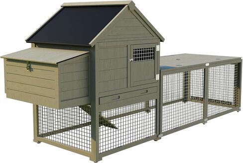 Rabbit Hutch, 106in Wooden Chicken Coop for 3-5 Chickens, Small Animal House for Ducks Dogs Cats Guinea Pigs Pigeons Tortoises with Run, Waterproof Roof, Nesting Box, Trays, Ramp, White Coach in Saudi Arabia