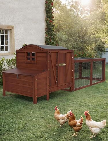 Rabbit Hutch, 106in Wooden Chicken Coop for 3-5 Chickens, Small Animal House for Ducks Dogs Cats Guinea Pigs Pigeons Tortoises with Run, Waterproof Roof, Nesting Box, Trays, Ramp, White Coach in Saudi Arabia