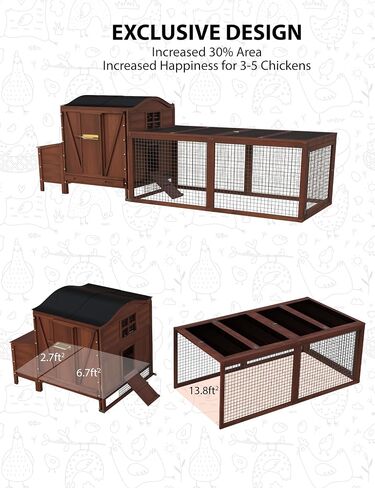 Rabbit Hutch, 106in Wooden Chicken Coop for 3-5 Chickens, Small Animal House for Ducks Dogs Cats Guinea Pigs Pigeons Tortoises with Run, Waterproof Roof, Nesting Box, Trays, Ramp, White Coach in Saudi Arabia