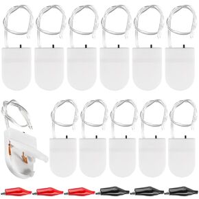 12Pcs CR2032 1 X 3V Battery Holder Battery Storage Boxes Cover,Black Button Battery Holder Coin Cell Battery Holder with Switch,Wires,On ON-Off Switch and Alligator Clips