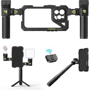 Freewell Genius Rig Cage for iPhone 15 Pro Max - Tool-Free Installation, Multifunctional Tripod & Monopod Handles, Bluetooth Remote
