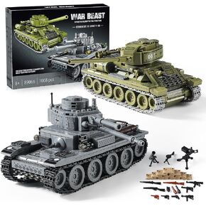WW2 Army Tanks Toy Building Kit, Create a Soviet T-34 Tank & a German Panzer 38(t) Tank, Great Military Model Toys Gift for Boys, Kids, and Teens Age 8+ (1008 Pieces)