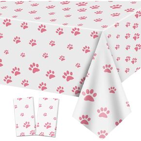 4 Pack Puppy Paw Print Tablecloths, 51x87'' Pink Plastic Disposable Table Cover for Pet Themed Party Decorations for Cat Dog Birthday Party Supplies Lets Pawty Party Supplies