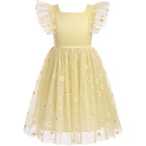 IMEKIS Toddler Kids Girl Princess Dress Boho Backless Butterfly Floral Embroidered Tulle Birthday Pageant Fairy Dress