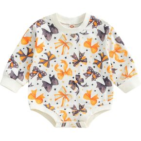 Baby Girl Halloween Outfit Pumpkin Print Velvet Long Sleeve Sweatshirt Romper Bodysuit Headband Infant Fall Clothes
