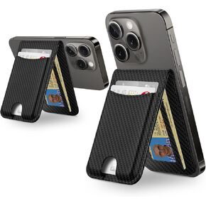 TopMade for MagSafe Wallet with Stand Magnetic Phone Wallet Card Holder for iPhone 16/15/14/13/12 Series Leather Magnetic Wallet RFID ID Window Fit 6 Cards, Black