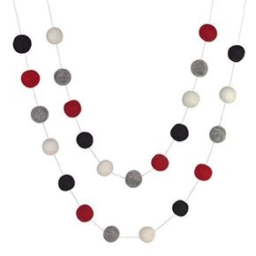 Buffalo Plaid Christmas Felt Ball Garland- Red, Gray, Black White- 6 ft string with 24 adjustable balls, measuring 1" each- Fireplace Mantle Banner, Holiday Shelf, Valentine's Day Home Decor, Handmade