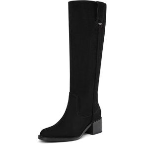 Knee High Boots For Women Chunky Heel Round Toe Leather Patent Boots Low Block Heel Long Boots With Side Zipper