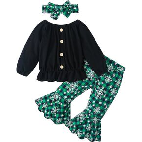 Toddler Baby Girl Halloween Outfits Kid Girl Long Sleeve Shirt Pumpkin Bell Bottom Flared Pant Set Fall Clothes 1-5Y