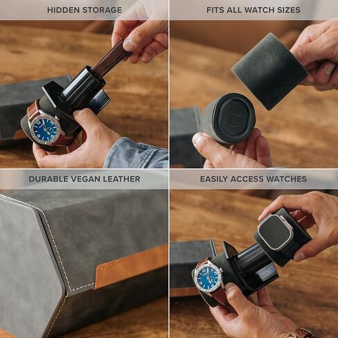 CASE ELEGANCE 2-Slot Watch Roll Protective Travel Case - Premium Watch Organizer, with Vegan Leather - Pillow Fits Any Watch, Removable Internal Storage Stand for Watch Bands & Apple Charger in Kuwait