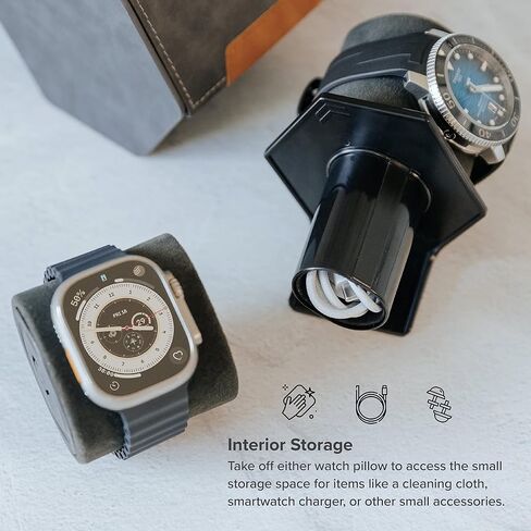 CASE ELEGANCE 2-Slot Watch Roll Protective Travel Case - Premium Watch Organizer, with Vegan Leather - Pillow Fits Any Watch, Removable Internal Storage Stand for Watch Bands & Apple Charger in Kuwait
