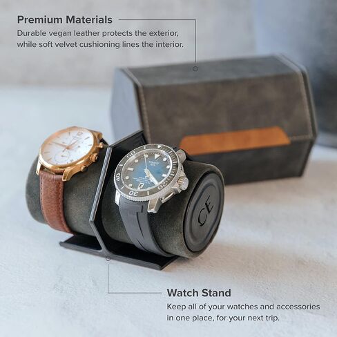 CASE ELEGANCE 2-Slot Watch Roll Protective Travel Case - Premium Watch Organizer, with Vegan Leather - Pillow Fits Any Watch, Removable Internal Storage Stand for Watch Bands & Apple Charger in Kuwait