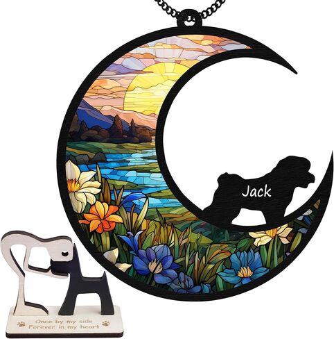 6'' Papillon Dog Memorial Suncatcher & Wooden Dog Paw Keychain Personalized Dog Name Ornament Window Hanging Pet of Loss Dog Sympathy Gift for Dog Lovers Car Hanging SCD-B11-6-51 in Saudi Arabia