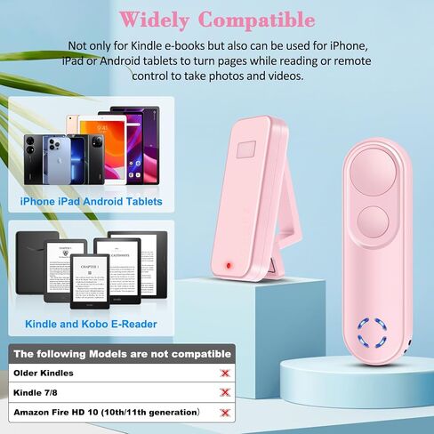 Kindle Page Turner, Remote Control Clicker Page Turner for Kindle Paperwhite Oasis Scribe iPad Tablet Kobo Kindle Accessories, Camera Remote Shutter Selfie Controller with Wrist Strap(Blue) in Saudi Arabia