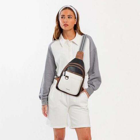 Leresas Sling Bag for Women Crossbody Fanny Packs Purses Backpack Vegan Leather Trendy Travel Cross Shoulder Handbag Beige in Saudi Arabia