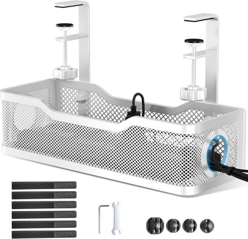 Cable Management Under Desk Tray, Under Desk Cable Management No Drill, Cable Management Box with Clamp for Desk Wire Management, Desk Cord Organizer for Office, Home - No Damage to Desk (Black) in Saudi Arabia