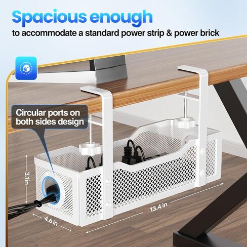 Cable Management Under Desk Tray, Under Desk Cable Management No Drill, Cable Management Box with Clamp for Desk Wire Management, Desk Cord Organizer for Office, Home - No Damage to Desk (Black) in Saudi Arabia