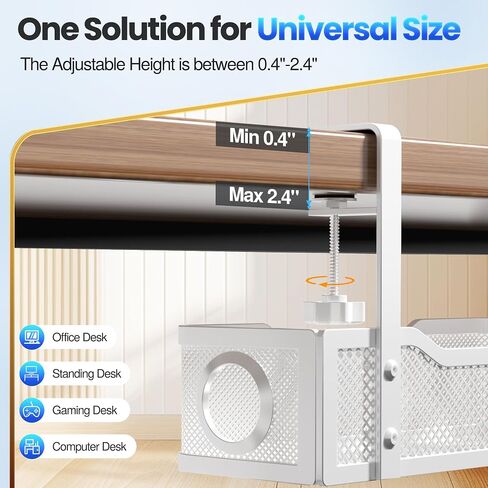 Cable Management Under Desk Tray, Under Desk Cable Management No Drill, Cable Management Box with Clamp for Desk Wire Management, Desk Cord Organizer for Office, Home - No Damage to Desk (Black) in Saudi Arabia