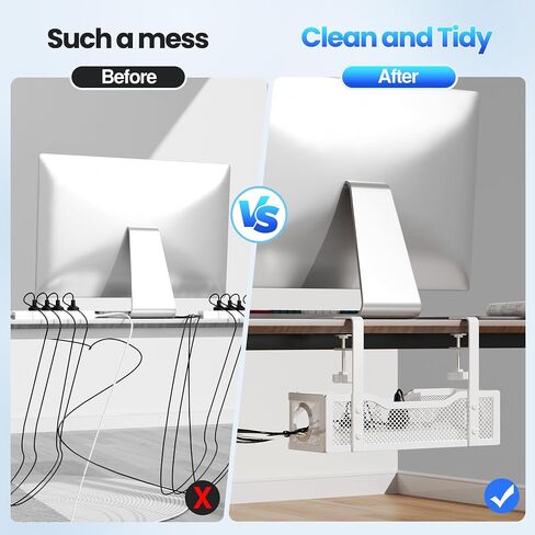 Cable Management Under Desk Tray, Under Desk Cable Management No Drill, Cable Management Box with Clamp for Desk Wire Management, Desk Cord Organizer for Office, Home - No Damage to Desk (Black) in Saudi Arabia