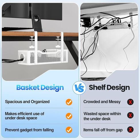 Cable Management Under Desk Tray, Under Desk Cable Management No Drill, Cable Management Box with Clamp for Desk Wire Management, Desk Cord Organizer for Office, Home - No Damage to Desk (Black) in Saudi Arabia
