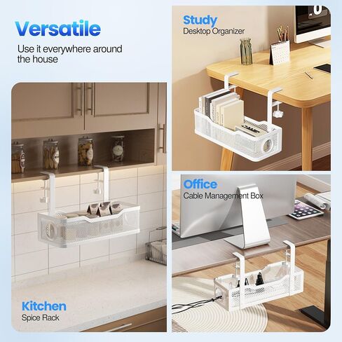 Cable Management Under Desk Tray, Under Desk Cable Management No Drill, Cable Management Box with Clamp for Desk Wire Management, Desk Cord Organizer for Office, Home - No Damage to Desk (Black) in Saudi Arabia