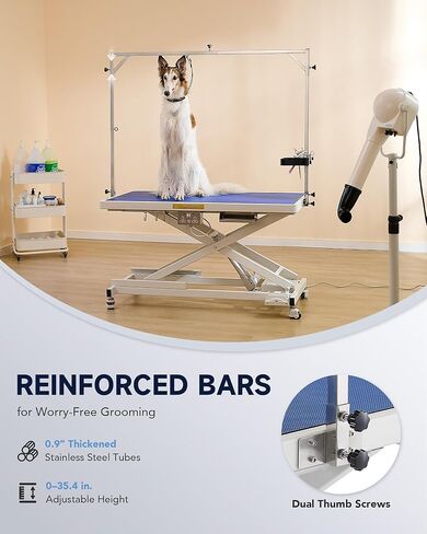 طاولة العناية بالكلاب الكهربائية من CO-Z، طاولة للعناية بالحيوانات الأليفة شديدة التحمل مقاس 50 بوصة مع عجلات تسوية قابلة للتعديل للارتفاع و4 منظم أدوات أنوف، محطة كبيرة للعناية بالكلاب للحيوانات الأليفة أثناء الاستحمام والتجفيف، غطاء بوزن 240 رطل، أسود in Kuwait