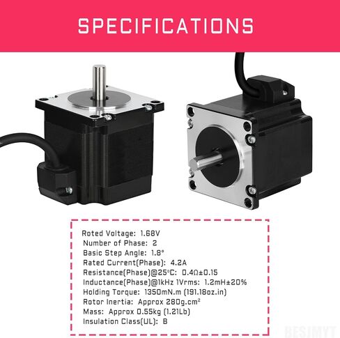 57 Nema 23 Stepper Motor Standard 2000steps/rev High Torque 3000mNm/424.83oz.in 100MM Bipolar 4.2A-3.78V 1.8 Deg 2 Phase 4 Lead for 3D Printer CNC Milling Engraving Machine, 2.25x2.25x3.94in in Saudi Arabia