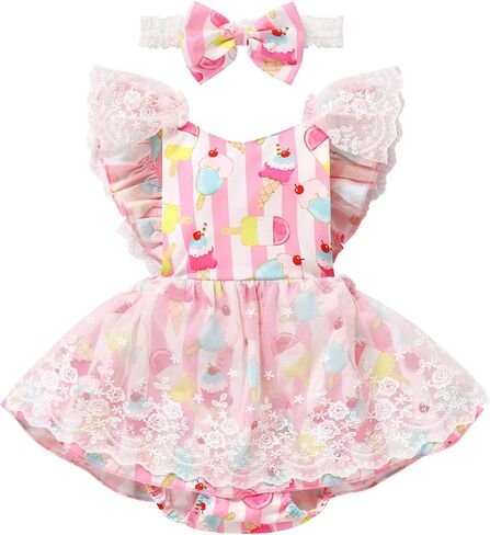 FYMNSI Toddler Baby Girl 1st Birthday Outfit Butterfly Floral Ruffle Tulle Romper Tutu Dress Headband 2PCS Summer Clothes in Kuwait