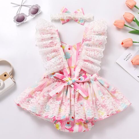 FYMNSI Toddler Baby Girl 1st Birthday Outfit Butterfly Floral Ruffle Tulle Romper Tutu Dress Headband 2PCS Summer Clothes in Kuwait