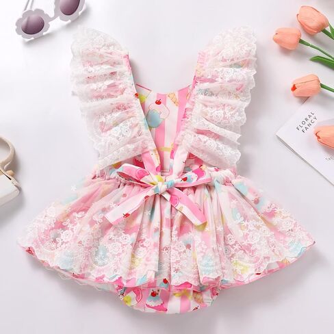 FYMNSI Toddler Baby Girl 1st Birthday Outfit Butterfly Floral Ruffle Tulle Romper Tutu Dress Headband 2PCS Summer Clothes in Kuwait