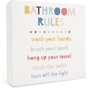 Kids Bathroom Decor - Bathroom Rules Wooden Box Sign 5x5, Toddler Boy Girl Bathroom Decor, Bathroom Decor for Kids, Colorful Bathroom Decor, Bathroom Shelf Decor