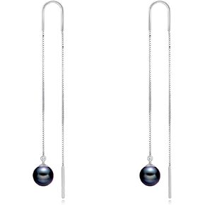 Pull Through Earrings Sterling Silver Long Piercing Nature Stone Ball Threader Drop Earrings Ear Line Dangle Earrings Jewelry Gifts for Women Teen Girls