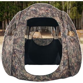 1-3 Person Hunting Blinds, 300 Degree See Through Pop up Ground Blinds for Deer Turkey Duck Hunting, Bow Hunting Accessories, Double Side Zipper Window