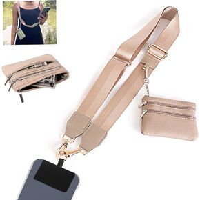 Clip and Go Strap for Phone with Wallet Crossbody, Adjustable Phone Strap with Wallet, Phone Strap with Zippered Pouch, Crossbody Phone Strap for All Phones, Khaki