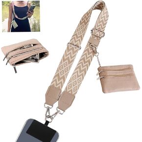 حزام Clip and Go للهاتف مع محفظة حول الجسم، حزام هاتف قابل للتعديل مع محفظة، حزام هاتف مع حقيبة بسحاب، حزام هاتف حول الجسم لجميع الهواتف، كاكي in Kuwait