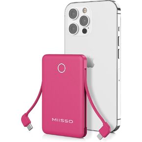 باور بانك من ميسو بسعة 6000 مللي أمبير في الساعة، مزود بكابلات مدمجة، وردي in Kuwait