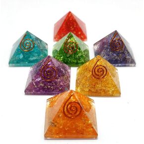 Set of 7 Pcs Seven Chakra Orgone Pyramid of Natural Crystal Multistone for Reiki Healing, Spiritual Yoga Meditation, Energy Generator, Aura Cleansing Size: 20-25MM
