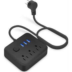 Power Strip Surge Protector USB Ports, Power Bar Outlets Ports Desktop Charging Station, Flat Plug, Wall Mount, Extension Cord,with Night Light Station for Cruise Ship,Home,Office, Black